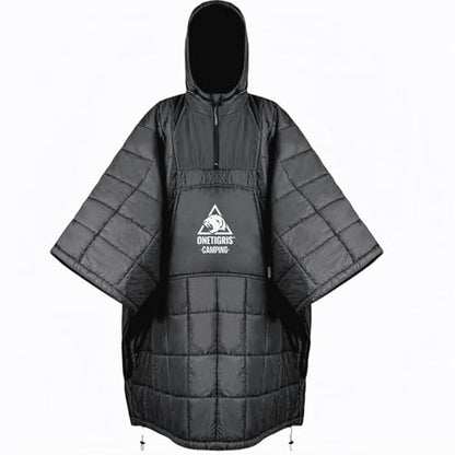ONETIGRIS Camping Blanket Poncho with with Recycled Synthetic Insulation,Wearable Hoodie Blanket | Ultralight Water-Resistant Warm Camping Blanket for Outdoor, Hiking, Stadium - color: 1pc-black