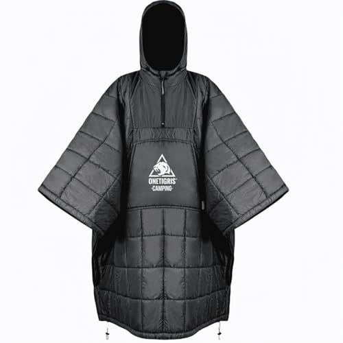 ONETIGRIS Camping Blanket Poncho with with Recycled Synthetic Insulation,Wearable Hoodie Blanket | Ultralight Water-Resistant Warm Camping Blanket for Outdoor, Hiking, Stadium - color: 1pc-black