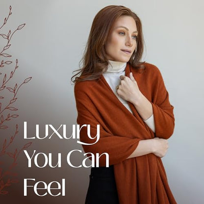 Velanio Cashmere 100% Cashmere Knitted Wrap Pashmina Shawl Extra Large Scarf Stole for Women Travel - color: Rust