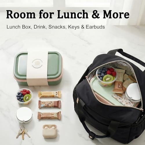 Bluboon Lunch Bag for Women, Insulated Lunch Tote with Shoulder Strap, Cute Large Lunch Box for Work, Teacher Nurse Lunch Cooler Bag for Office, Picnic, Travel - color: Black