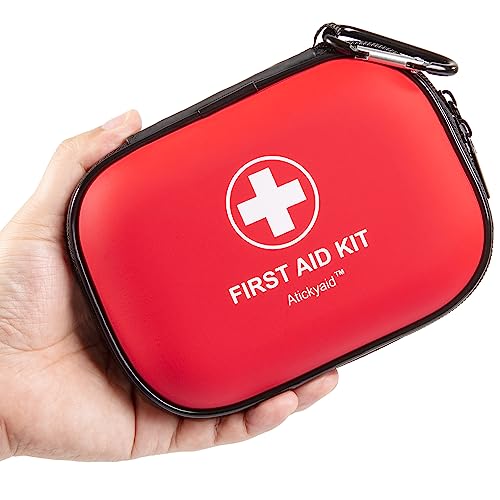 Mini First Aid Kit - 120 Piece Small Waterproof Hard Shell Medical Kit for Car, Home, Office, Travel, Camping, Sports, Outdoor, School - Emergency First Aid Supplies and Survival Kit (Red) - color: Red