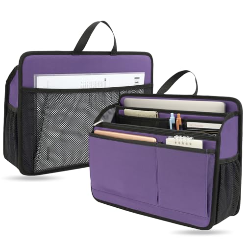 Large Rugged Organizer Insert for Briefcase Tote Shoulder Messenger Bag-20 Pockets,Padded Water-repellent Nylon-Purple - color: Purple, size: Large