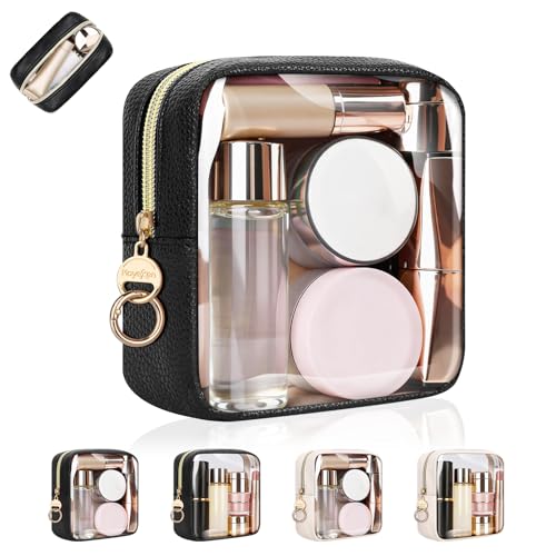 4.9" Clear Small Makeup Bag for Purse, TPU Mini Cosmetic Bag with Ring Buckle, Portable Small Makeup Travel Toiletry Pouches for Women, Birthday/Wedding/Christmas (Black) - color: Clear-Single-sided Black