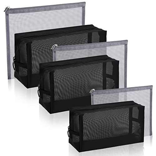 6 Pieces Mesh Makeup Bags Mesh Cosmetic Bag Portable Travel Organizing Zipper Pouch Toiletries Makeup Pouches for Home Office Travel Accessories - color: Classic Colors