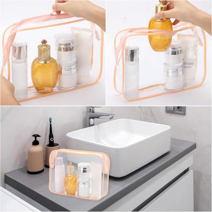 Tbestmax 10 Pack Clear Cosmetic Bags Makeup Bags Portable Waterproof TSA Approved Travel Toiletry Bags Large Organizer Peach Pink, 9.8" x 7.1" x 2.4" - color: Large - Peach Pink