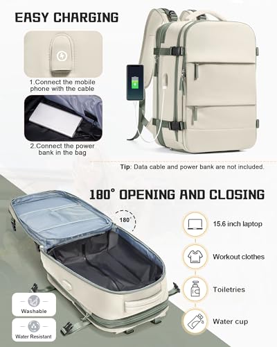 wepadre Vacuum Backpack Travel with Pump Travel Backpack with Vacuum System Expandable Vacpack Compression Backpacks for Travel Easy Vac Pack Carry on Luggage - color: Beige With Green