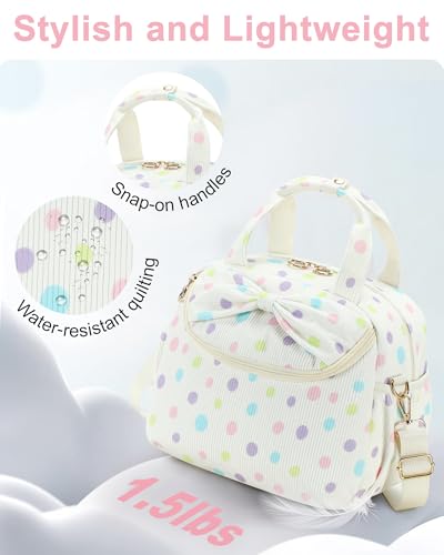 Bluboon Lunch Box for Women, Large Insulated Lunch Bag with Shoulder Strap, Adult Lunch Tote Teacher Nurse, Bow Lunch Cooler Gifts for Work Picnic Travel, Black (Rainbow Dots) - color: Rainbow Dots