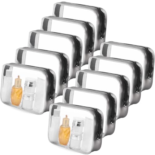 Tbestmax 10 Pcs Clear Cosmetic Bags Makeup Bags Portable Waterproof Travel Toiletry Bags Medium Organizer Matte Black, 7.5"x 4.8"x 2.3" - color: Medium - Matte Black