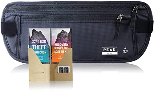 Peak Gear Travel Money Belt. Premium Quality Travel Wallet with RFID Blocking Fabric to Protect Credit Cards, Passports and Documents. Exclusive Theft Protection and 2 Recovery Tags | Black - color: Black