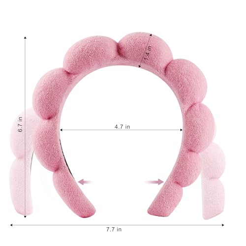 Real Perfection Spa Headband for Washing Face, Skincare Headband Wristband Set for Facial Mask Skin Care, Makeup Remover Towel Cloth Small Spray Bottle with Travel Makeup Bag Gifts for Women - Pink - color: Pink