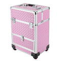 3in1 Rolling Makeup Train Case,Aluminum Trolley Case with 360° Rotation Wheels for Professional Salon Barber Traveling Cart Trunk Cosmetic Beauty Storage (Pink 18.5in) - color: Pink 18.5in