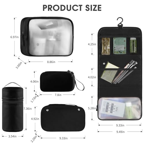 Toncoke Travel Toiletry Bag Set, Hanging Toiletry Bag Premium Faux Leather, Toiletry Bag for Women & Men, Travel Essentials Makeup Bag Water-resistant (Faux Leather Black) - color: Faux Leather Black