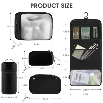 Toncoke Travel Toiletry Bag Set, Hanging Toiletry Bag Premium Faux Leather, Toiletry Bag for Women & Men, Travel Essentials Makeup Bag Water-resistant (Faux Leather Black) - color: Faux Leather Black