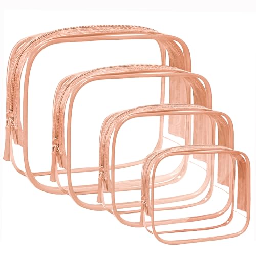4 Pack Clear Makeup Bags, TSA Approved Toiletry Bag Car Organizer Travel Cosmetic Case Portable Travel Essentials Bags for Toiletries Clear Summer Beach Bag Carry on Airport Airline Compliant Bag - color: 4Pcs Pink