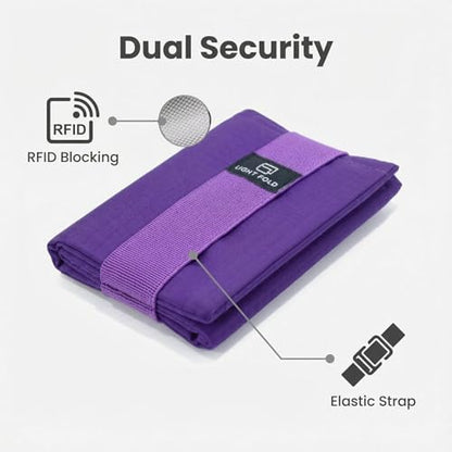 LIGHT FOLD Ultra Slim Tri-Fold Wallet with RFID Blocking, Lightweight Minimalist Men’s Wallet with Elastic Band, Waterproof Durable Nylon Fabric, Slim Front Pocket Card Holder Fits 12 Cards & Cash - color: 02 Purple