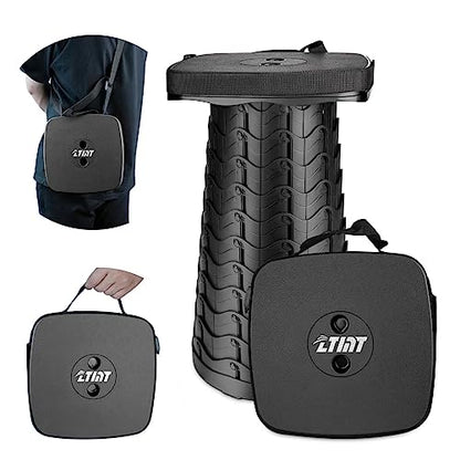 Upgraded Square Folding Stool, Max Load Capacity 485lbs, Portable Collapsible Seat, Telescoping Foldable Stool for Camping, Fishing, Hiking, Travel - color: Black
