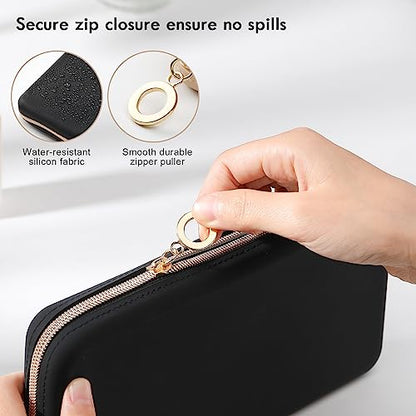 FVION Zipper Makeup Brushes Bag For Travel, Large Silicone Makeup Brush Holder, Make Up Brushes Pouch Case for Makeup Tools - Black - color: Black
