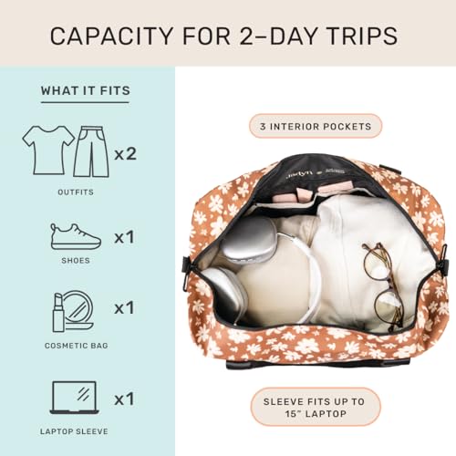 Jadyn Austin Carry-On Travel Duffel Bag for Women, 18” Weekender Bag with Laptop Sleeve, Durable Material, and Trolley Sleeve, Ideal for Work, Gym, and Overnight Trips (Terracotta Blossom) - color: Terracotta Blossom