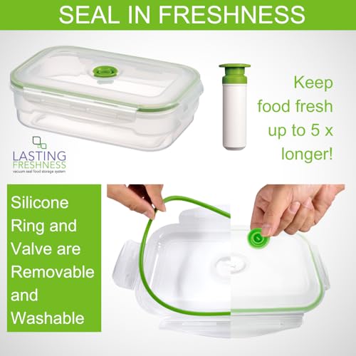 Lasting Freshness BPA-Free Plastic Vacuum Seal Containers with Hand Pump – Airtight Food Storage, Meal Prep & Pantry Organization, Preserves Freshness 5X Longer, 11-Piece Set - color: 11 Piece Rectangular