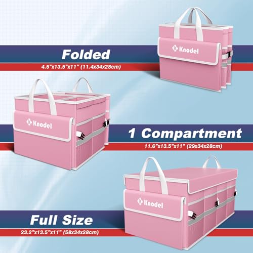 K KNODEL Car Trunk Organizer with Lid, Collapsible Car Trunk Storage Organizer, Car Organizer and Storage for SUV, Truck, Sedan (Medium, Pink) - color: Pink, size: Medium-With Lid