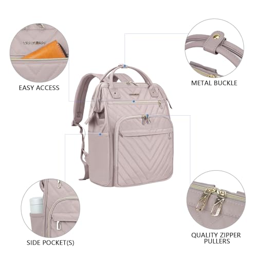 VANKEAN 17 Inch Laptop Backpack for Women Fashion Computer Work Bag, Large Capacity Waterproof Backpack, College Daypack Business Travel Backpack, Light Dusty Pink - color: Quilted Light Dusty Pink/Grey Purple, size: 17.3 Inch