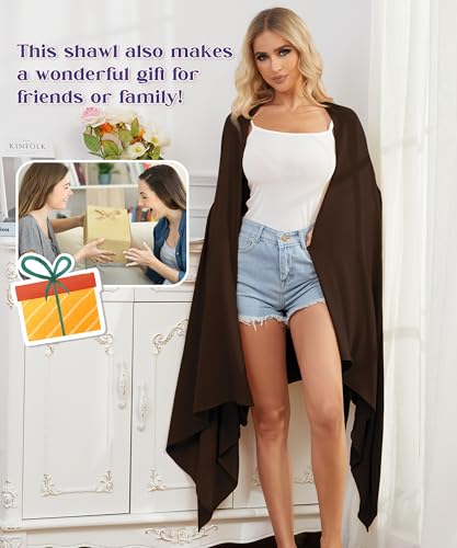 Tencel Cashmere Shawl Wraps for Women,Pashmina Stole Airplane Travel Wool Scarf Blanket Wrap Lightweight UPF 50+ - color: Brown