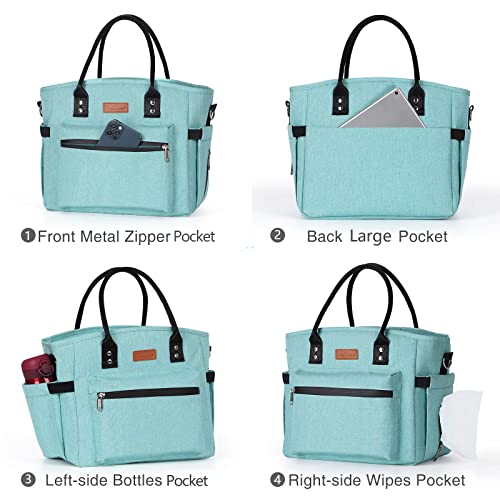 Insulated Lunch Bag for Women Men,Adult Lunch Box for Women with Adjustable Shoulder Strap,Portable Large Lunch Tote Bag for Office Work Picnic Beach,Reusable Lunch Cooler Bag - color: Aqua Green