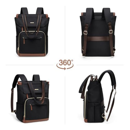 Convertible Daypack Laptop Backpack for Women Men Carry on Tote Backpack Bookbag for College Work Nurse Travel,16Inch,Black - color: Black Brown