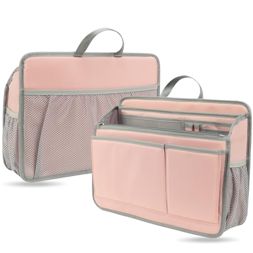 Large Rugged Organizer Insert for Briefcase Tote Shoulder Messenger Bag-20 Pockets,Padded Water-repellent Nylon-Pink - color: Pink, size: Large