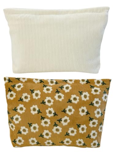 2 makeup bags Women's floral lamp core velvet canvas makeup bag, travel makeup bag, wallet storage, khaki and cute beige - color: B02-Beige