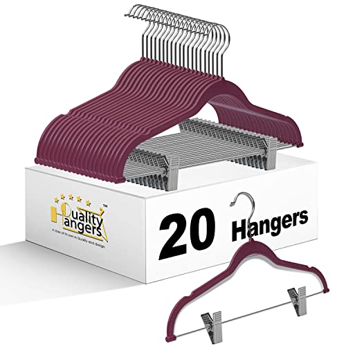 Quality Hangers Plastic Non Velvet Non-Flocked Thin Compact Skirt and Pant Hangers with Metal Clips - Suited for Pants Blouses Coats - 360° Swivel Hook (Raspberry, 20) - color: Raspberry