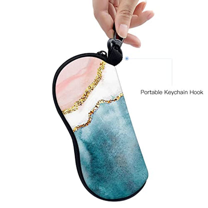 Sunglasses Soft Case with Carabiner Ultra Light Neoprene Zipper Glasses Case - color: Pink Blue White