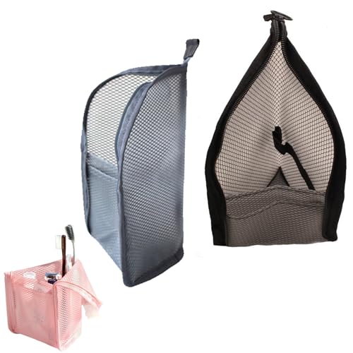 2Pack Standing Toiletry Bag, 2026 New Portable Lightweight Travel Toiletry Bag, EVA Mesh Travel Toothbrush Storage Bag, Foldable Clear Hanging Small Makeup Bag Cosmetic Organiser Storage (Grey+Black) - color: Grey+Black