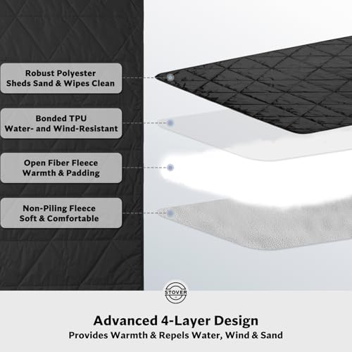 STOVER Large Waterproof Outdoor Stadium Blanket- Extra Thick Soft Fleece Camping Blanket for Travel, Picnics, Sports, Dogs- 79"x55", Warm, Windproof, Sand-Proof, Lightweight, Packable (Stadium Black) - color: 01 - Stadium Black