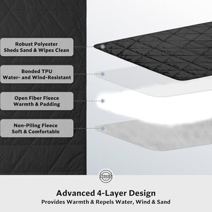 STOVER Large Waterproof Outdoor Stadium Blanket- Extra Thick Soft Fleece Camping Blanket for Travel, Picnics, Sports, Dogs- 79"x55", Warm, Windproof, Sand-Proof, Lightweight, Packable (Stadium Black) - color: 01 - Stadium Black