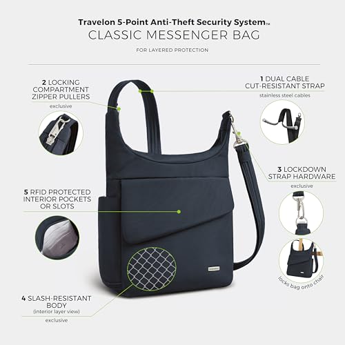 Travelon Anti-Theft Classic Messenger Bag - color: Midnight