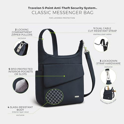 Travelon Anti-Theft Classic Messenger Bag - color: Midnight