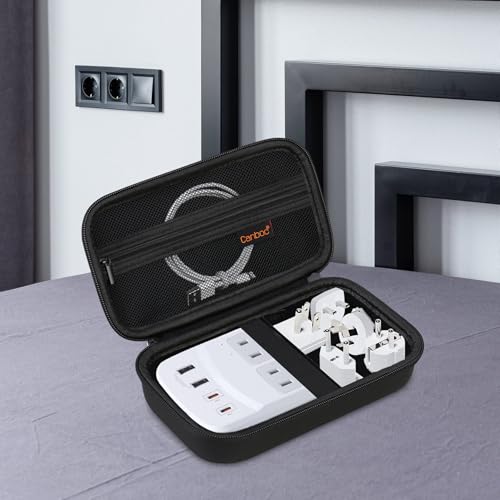 Canboc Carrying Case for Ceptics Universal Travel Adapter Kit, World Travel Adapter Kit Box with Removable Shoulder Strap, Zipper Mesh Bag fit USB Cable, Black (Case Only) - color: Black+Black
