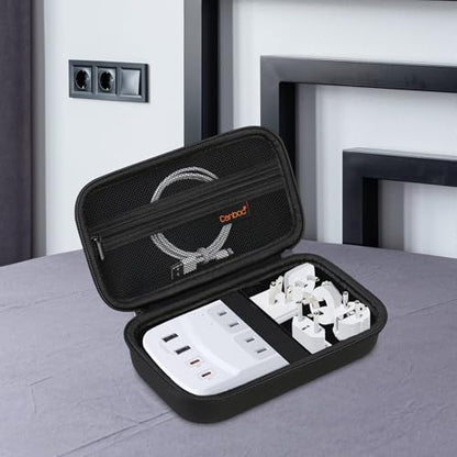 Canboc Carrying Case for Ceptics Universal Travel Adapter Kit, World Travel Adapter Kit Box with Removable Shoulder Strap, Zipper Mesh Bag fit USB Cable, Black (Case Only) - color: Black+Black