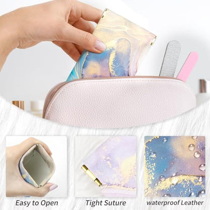 Glasses Case Soft, Eyeglass Cases for Women Portable Squeeze Top PU Leather 2 Pack Glasses Pouch with Cleaning Cloth - color: 2pcs Pink Blue Marble+blue Purple Marble