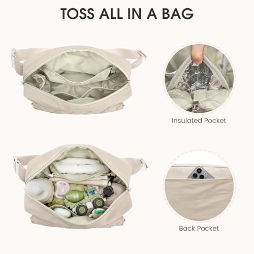 G4Free Small Diaper Bag for Baby Girl and Boy, Mini Sling Diaper Bag Fanny Pack with Portable Changing Pad - color: Beige