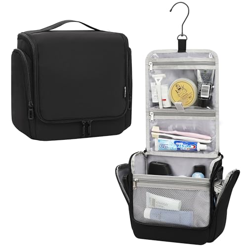 Relavel Hanging Toiletry Bag for Men and Women, Travel Toiletries Bag Water-resistant Large Makeup Cosmetic Organizer Storage, Shaving Dopp Kit Shower Bathroom Hygiene Bags, Carry-on Travel Essentials - color: Black