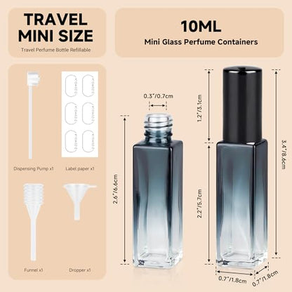 Perfume Travel Refillable Atomizer, 3 Pack 10ml Leak Proof Refillable Perfume Bottle for Air Travel, Purse and Business Trips, Glass Atomizer Sprayer for Cologne with Funnel & Pipette - color: Gradientblue Black