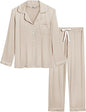 Cherrydew Women Bamboo Viscose Pajama Sets Super Soft Comfy Breathable Cooling Sleepwear Long Sleeve Button Down Loungewear - color: Cream, size: Small