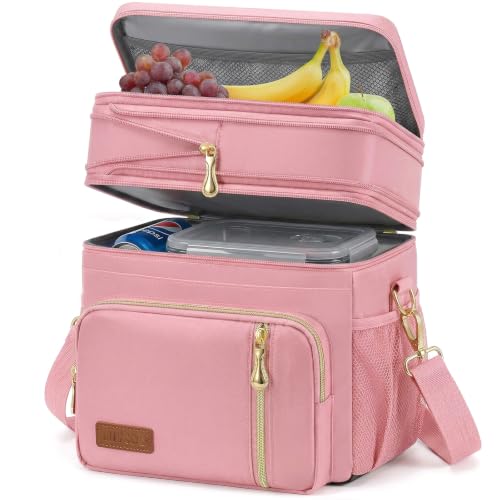 MIYCOO Lunch Bag & Lunch Box for Women Men Double Deck - Leakproof Insulated Soft Large Adult Lunch Cooler Bag for Work, Beach, Picnic, Camping, Travel (Pink,15L) - color: 4 - Pink, size: 15L