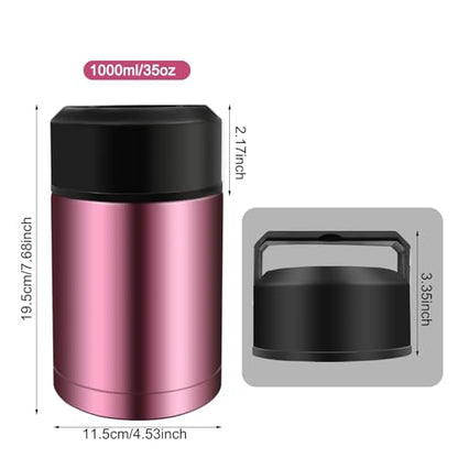 35oz Soup Thermos, Stainless Steel Thermos for Hot Food, Wide Mouth Food Thermos Jar, Insulated Lunch Container Leak Proof Vacuum Thermal Flask(rosered) - color: rosered-35oz