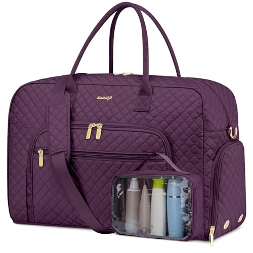 Travel Duffle Weekender Bags for Women - Weekend Bag Women with Shoe Compartment Carry On Overnight Bag with Toiletry Bag Duffel Bags Wet Pocket for Gym Hospital Bags for Labor and Delivery - color: Dark Purple