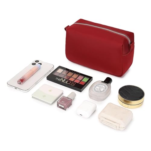 Organizer Bag Lightweight Cosmetic Bag with Ring Clasp Perfect Travel Makeup Bag for Women nylon Stand Up Design (Burgundy Red/Nylon) - color: Burgundy Red/Nylon