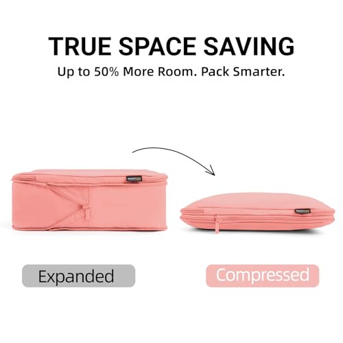 4 Piece Compression Packing Cubes for 3–7 Day Travel, Space Saving Travel Organizers with Breathable Mesh, Double-Zipper Packing Cubes for Carry-On & Suitcases (Blush) - color: Blush