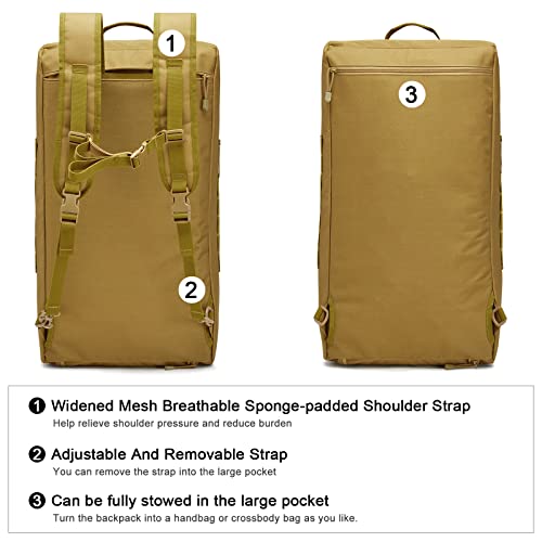 G4Free 70L Large Tactical Duffle Bag Men Sports Gym Backpack with Shoes Compartment Military MOLLE Duffel Backpack (Brown) - color: Brown